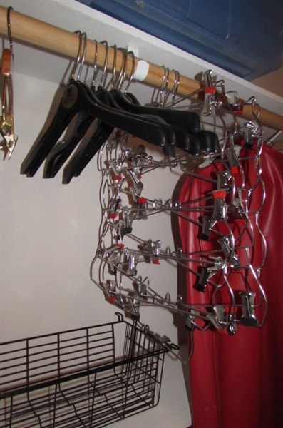 CLOTHES DRYING RACK, HANGERS, BINS, CLOTHESLINE & CLOTHESPINS