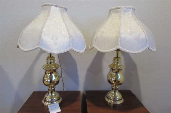 GOLD-TONE TABLE LAMPS WITH VICTORIAN SHADES