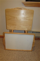 3 WOODEN TV TRAY/TABLES WITH STAND & BED TRAY