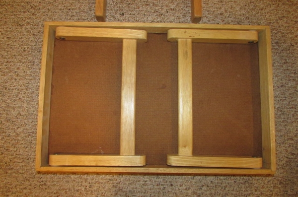 3 WOODEN TV TRAY/TABLES WITH STAND & BED TRAY