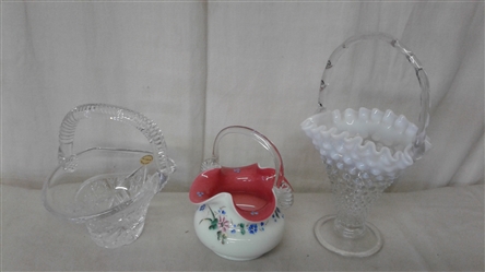 VINTAGE GLASS DISHES-FENTON HOBNAIL ART GLASS AND OTHER PIECES