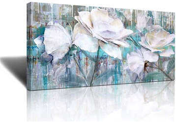 LARGE CANVAS WALL ART ABSTRACT WHITE ROSES 40x20