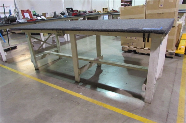 8' WORK TABLE WITH CARPET AND 2 4-GANG OUTLETS