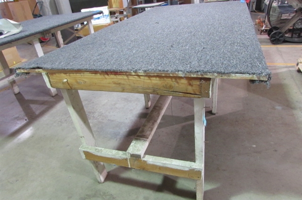 8' WORK TABLE WITH CARPET AND 2 4-GANG OUTLETS