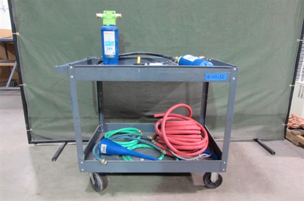 METAL SHOP CART WITH HOSES & FILTERS