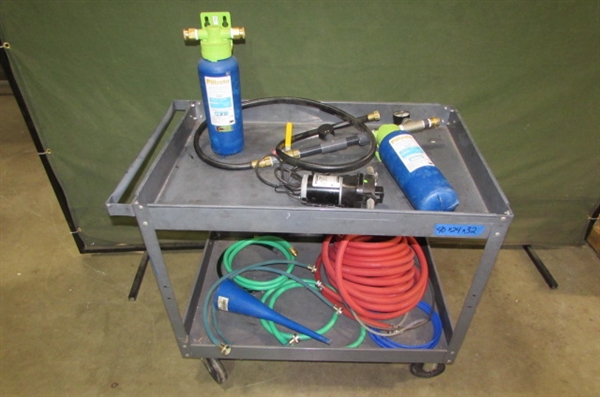 METAL SHOP CART WITH HOSES & FILTERS