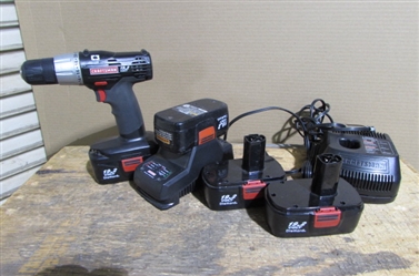 CRAFTSMAN 19.2 V. BATTERY POWERED 3/8" DRILL WITH 4 BATTERIES & CHARGER