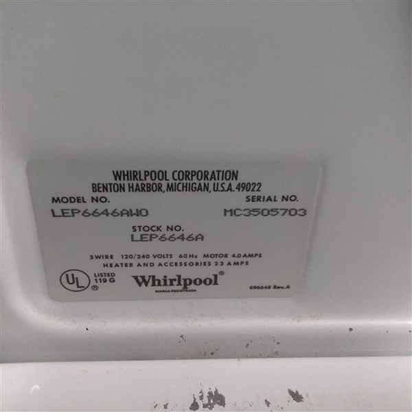 WHIRLPOOL IMPERIAL HEAVY DUTY EXTRA LARGE CAPACITY ELECTRIC DRYER