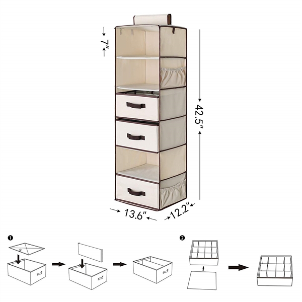 StorageWorks 6-Shelf Hanging Dresser, Foldable Closet Hanging Shelves