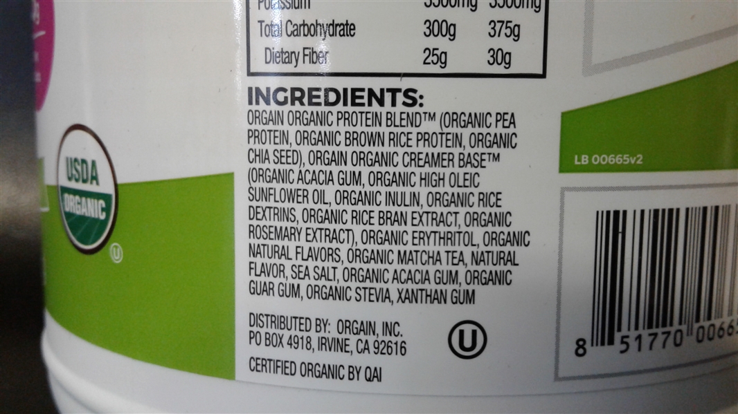 Orgain Organic Protein Plant Based Protein Powder 2.03 lbs Iced Matcha Latte