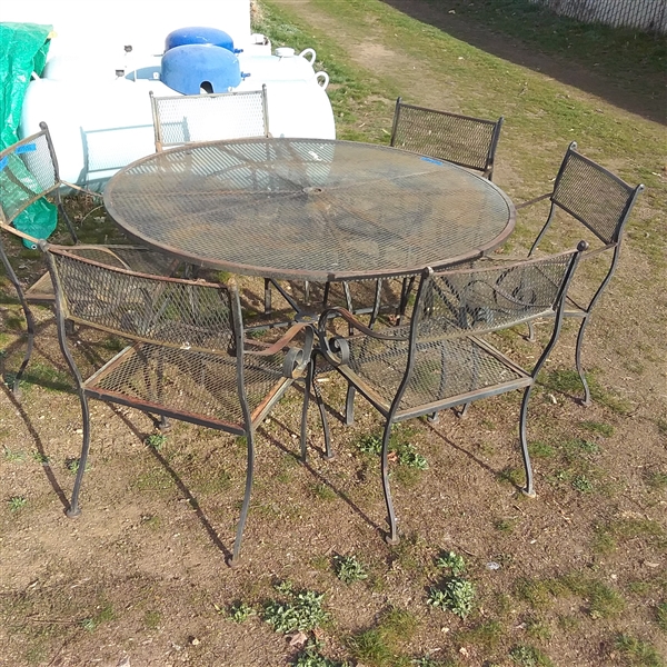 Heavy Duty Wrought Iron Patio Set with 6 Chairs