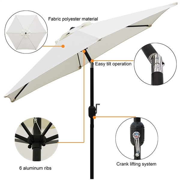 7.5 ft Patio Umbrella, Yard Umbrella with Push Button Tilt and Crank