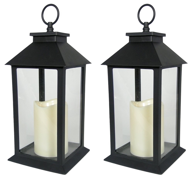 Decorative Black Lantern Pair LED Candle