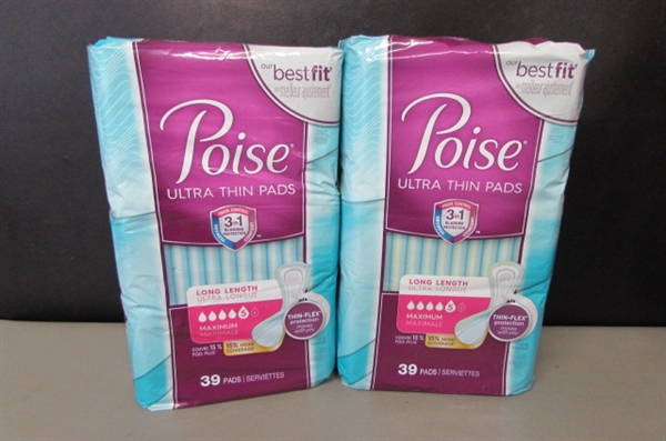 Poise Ultra Thin Pads, Maximum Absorbency, Long, Unscented, 78 Count ( 2 Packs of 39)