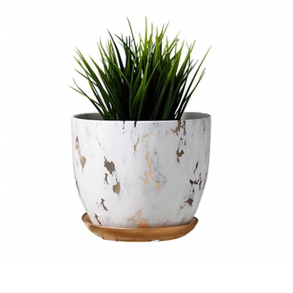 Marble Plant Pot, 8.5 Modern Nordic Style Ceramic Marble Look Scrub Pots for Plants-Plant Pots Indoor with Drainage Hole and Ceramic Tray for Succulents/Plants/Flowers
