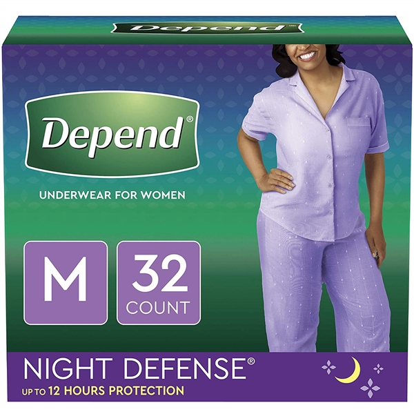 Depend Night Defense Incontinence Underwear for Women, Disposable, M, 32 Count