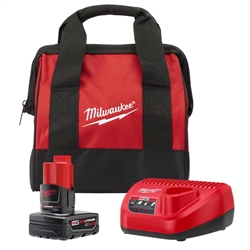 Milwaukee M12 12-Volt Lithium-Ion 4.0 Ah Battery and Charger Starter Kit with Tool Bag