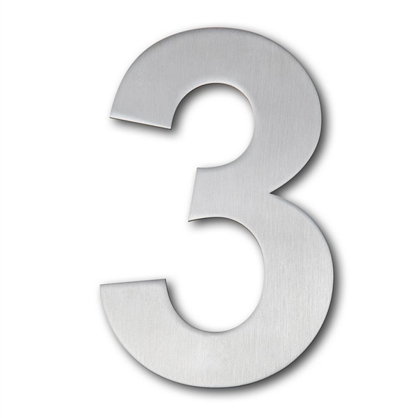 QT Home Decor 4 in. Brushed Stainless Steel Large Floating Modern House Number 3