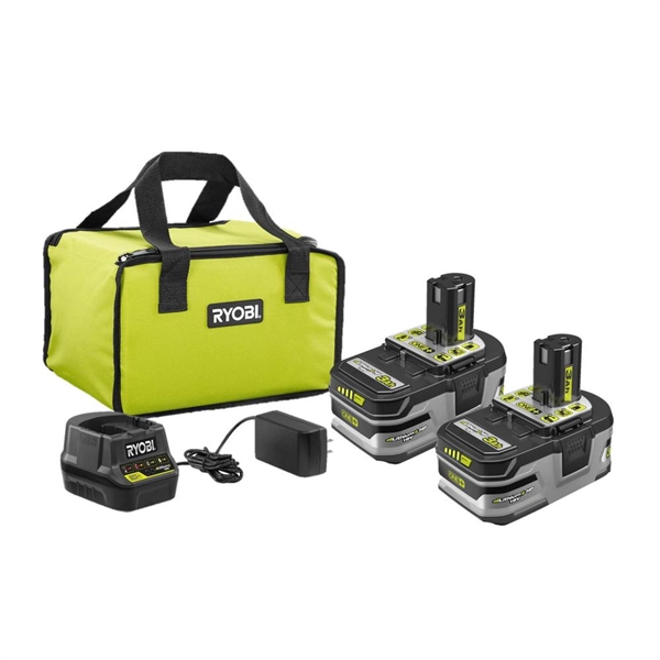 RYOBI 18-Volt ONE+ LITHIUM+ HP 3.0 Ah Battery (2-Pack) Starter Kit with Charger and Bag