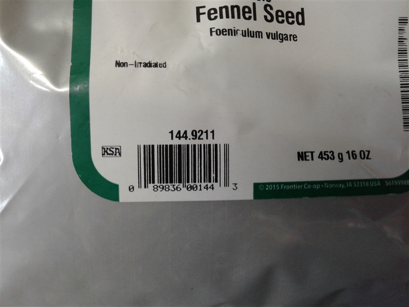 Frontier CO-OP Fennel Seed Whole, 16 Ounce Bag 3 Pack