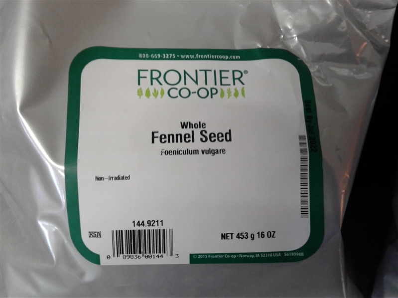 Frontier CO-OP Fennel Seed Whole, 16 Ounce Bag 2 Pack