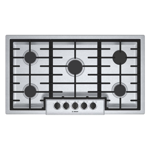 Bosch 500 Series 36 in. Gas Cooktop in Stainless Steel with 5 Burners including 16,000 BTU Burner