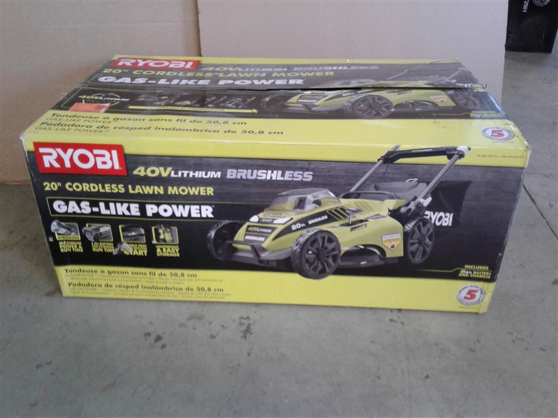 RYOBI 20 in. 40-Volt Brushless Lithium-Ion Cordless Battery Walk Behind Push Lawn Mower 5.0 Ah Battery and Charger Included