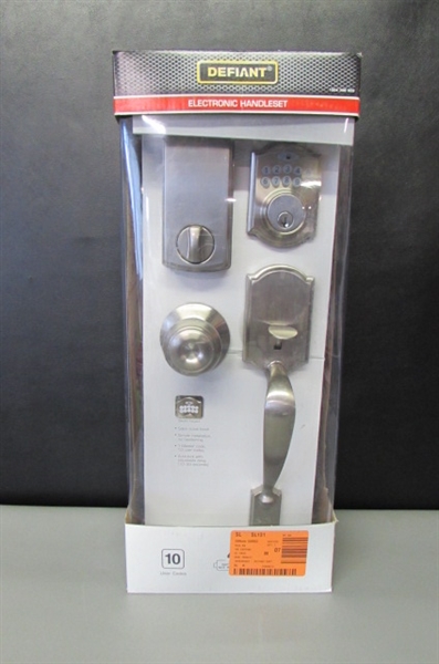 DEFIANT CASTLE SATIN NICKEL ELECTRONIC DOOR HANDLESET WITH HARTFORD KNOB