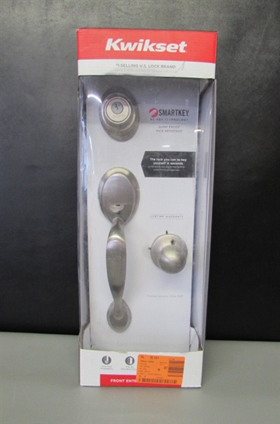 Kwikset Dakota Satin Nickel Single Cylinder Door Handleset with Polo Door Knob Featuring SmartKey Security Close