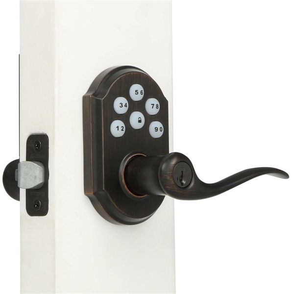Kwikset SmartCode Venetian Bronze Electronic Tustin Door Lever Featuring SmartKey Security