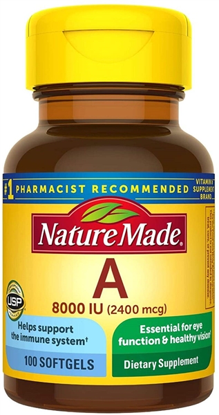 Nature Made Vitamin A 2400 mcg (8000 IU) Softgels 100 Count for Eye Health