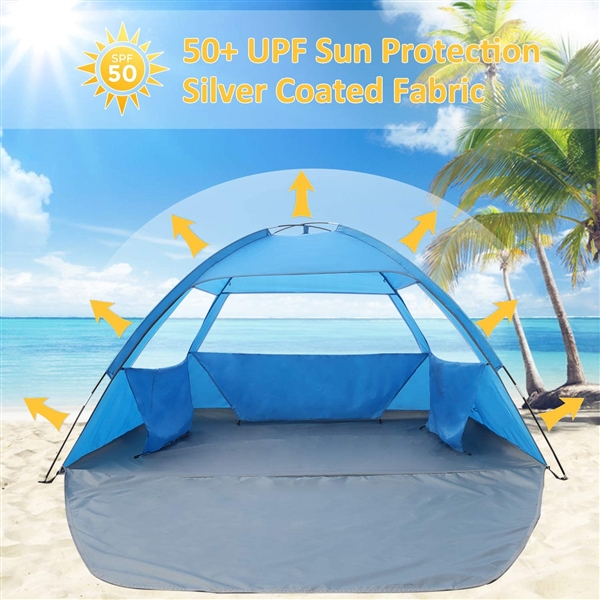 Venustas Beach Tent Beach Umbrella Outdoor Sun Shelter Canopy Cabana UPF 50+ Sun Shade Easy Set Up 3-4 Person, Lightweight and Easy to Carry