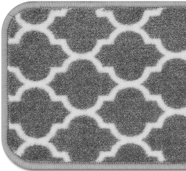 Set of 15 Skid-Resistant Carpet Stair Treads – Moroccan Trellis Lattice – Misty Gray & Linen White