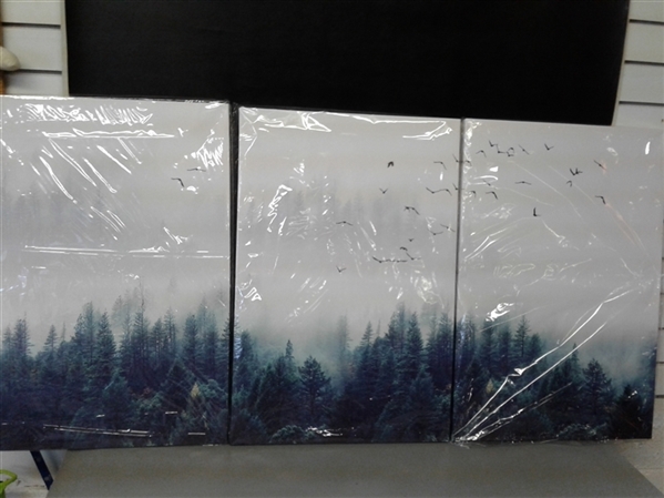 Foggy Forest Wall Art Painting - 3 Piece Canvas Set 16x24