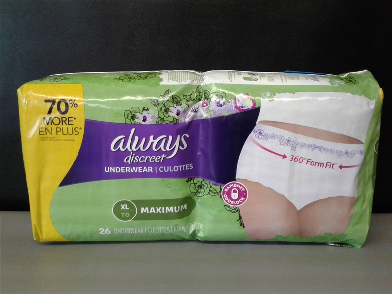 Discreet, Incontinence Underwear, Extra-Large, 26 Count