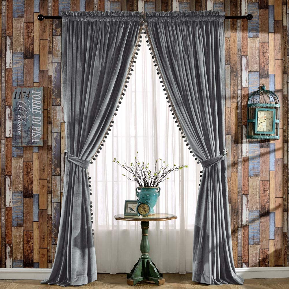Lot Detail - Luxury Pom Poms Velvet Blackout Lined Curtains