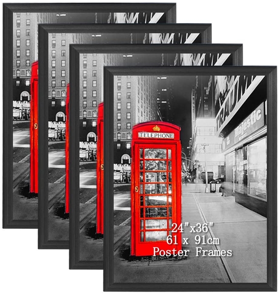  Lavezee 24x36 Black Poster Picture Frames Set, Made to Display 24 by 36 Inch Photo Picture Frame for Wall Decor, 4 Pack