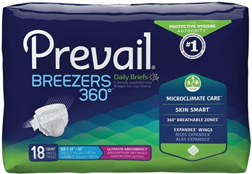 Prevail Breezers 360 Adult Brief Tab Closure Size 2 Disposable Heavy Absorbency - Pack of 18