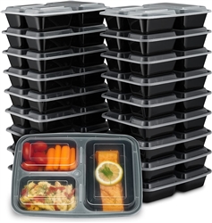 EZ Prepa 25 Pack 3 Compartment Meal Prep Containers with Lids