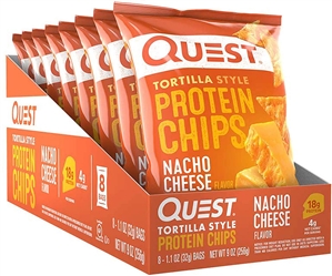 Quest Nutrition Tortilla Style Protein Chips, Nacho Cheese, Low Carb, Gluten Free, Baked, 1.1 Ounce (Pack of 8)