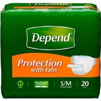 Depend Protection with Tabs, Maximum Briefs S/M, 20 Count 19-34 in Waist