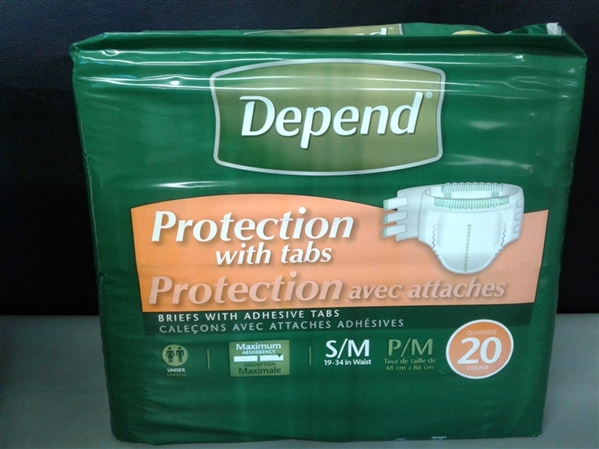 Depend Protection with Tabs, Maximum Briefs S/M, 20 Count 19-34 in Waist