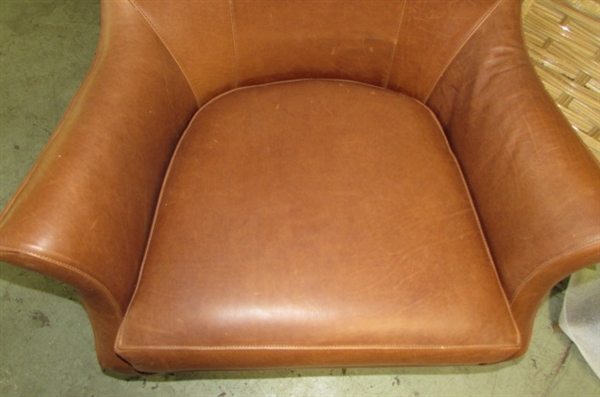 CLINTON MODERN WINGBACK LEATHER CHAIR WITH NAILHEADS MSRP $2599
