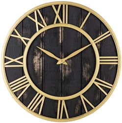  Oldtown Clocks Gold and Black Washed Home Decor Wall Clock - Metal & Solid Wood 18"