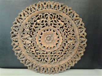 Floral Carved Wood Wall Hanging 33"
