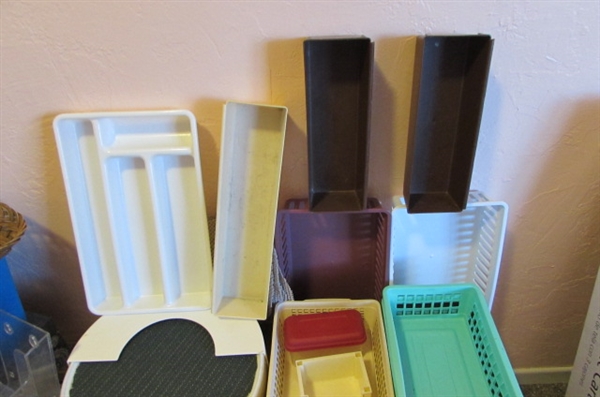 LARGE ASSORTMENT OF CONTAINERS & ORGANIZING BINS