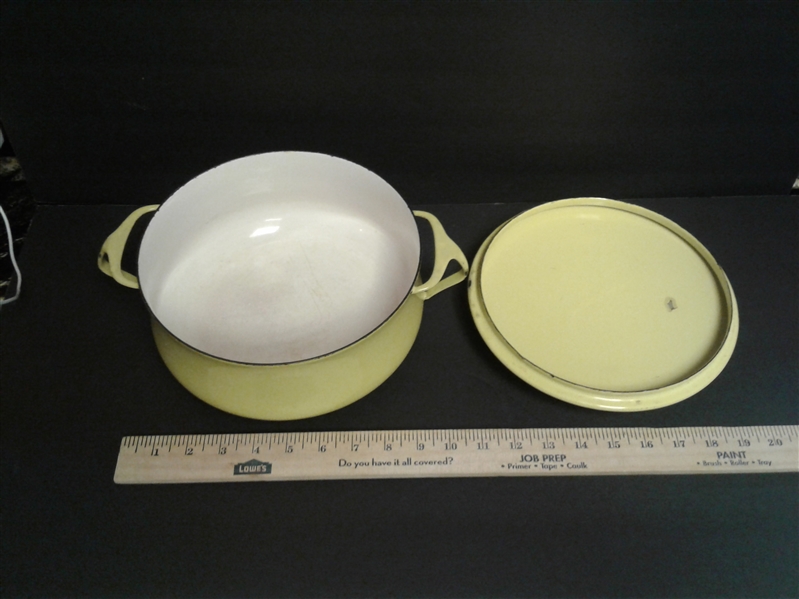 Yellow/ White Enameled Pot with Lid