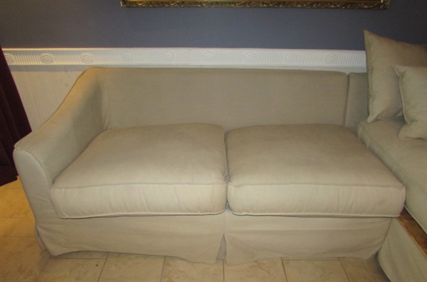 Off White Canvas Fabric Couch w/Chaise Lounge