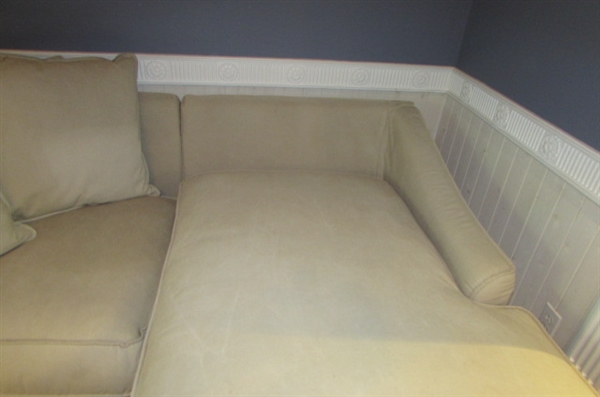 Off White Canvas Fabric Couch w/Chaise Lounge