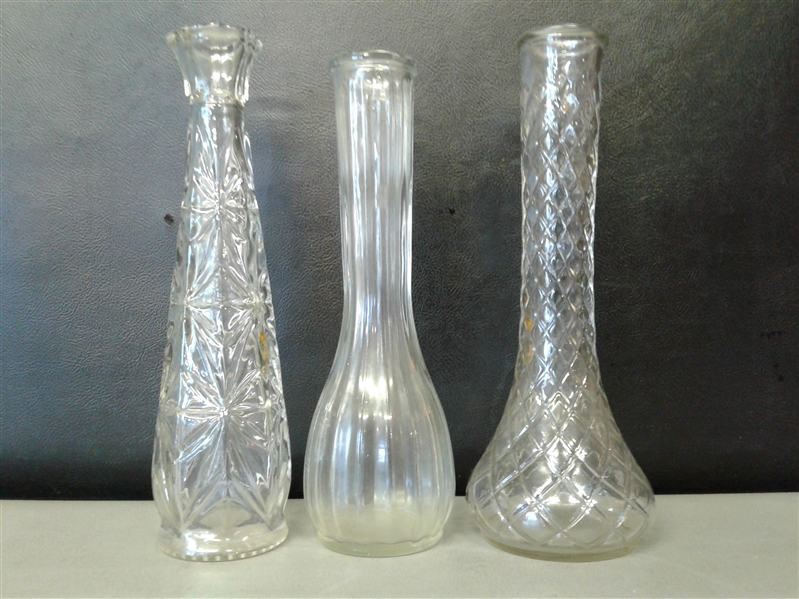 Blue, Pink, and Clear Glass Vases